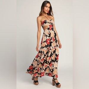 Floral Maxi Dress in Black and Red